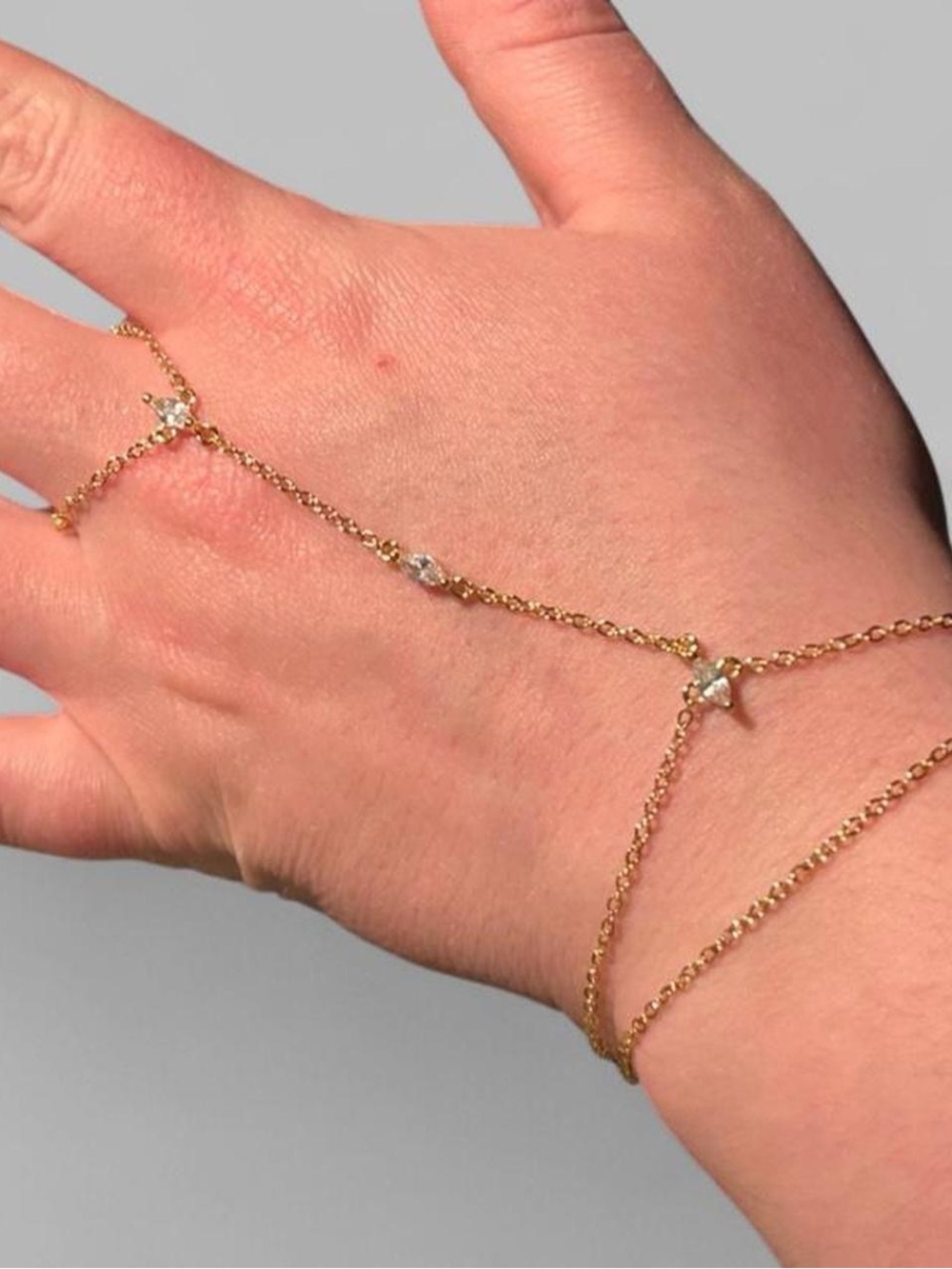 18K Gold-Filled Marquise CZ Double-Wrap Hand Chain Bracelet